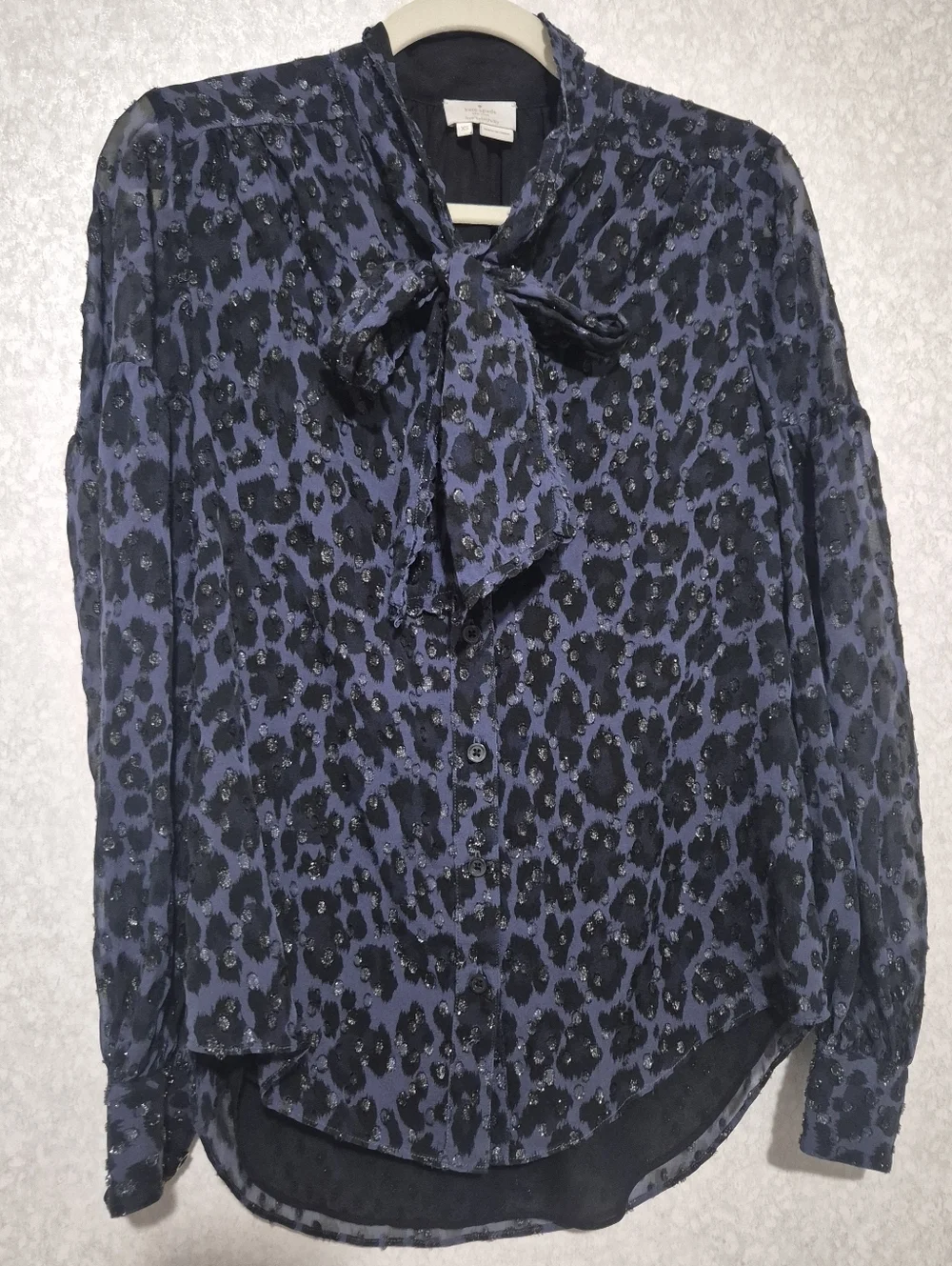 kate spade Navy and Black Leopard Tie-Neck Blouse...size:XS